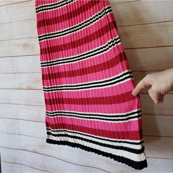 DOLAN Anthropologie Dora Cotton Blend Striped Pleated Knit Midi Skirt Pink Small - Picture 4 of 8